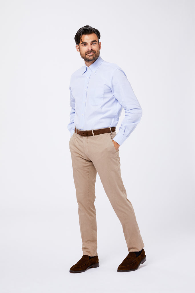 Light blue cotton ottoman shirt with button down collar