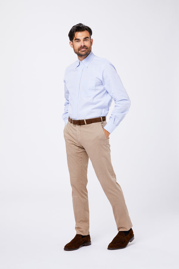 Light blue cotton ottoman shirt with button down collar