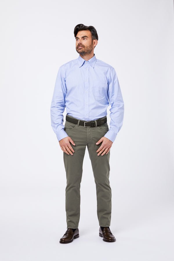 Camicia Azzurra Cotone Fil a Fil Collo Button Down