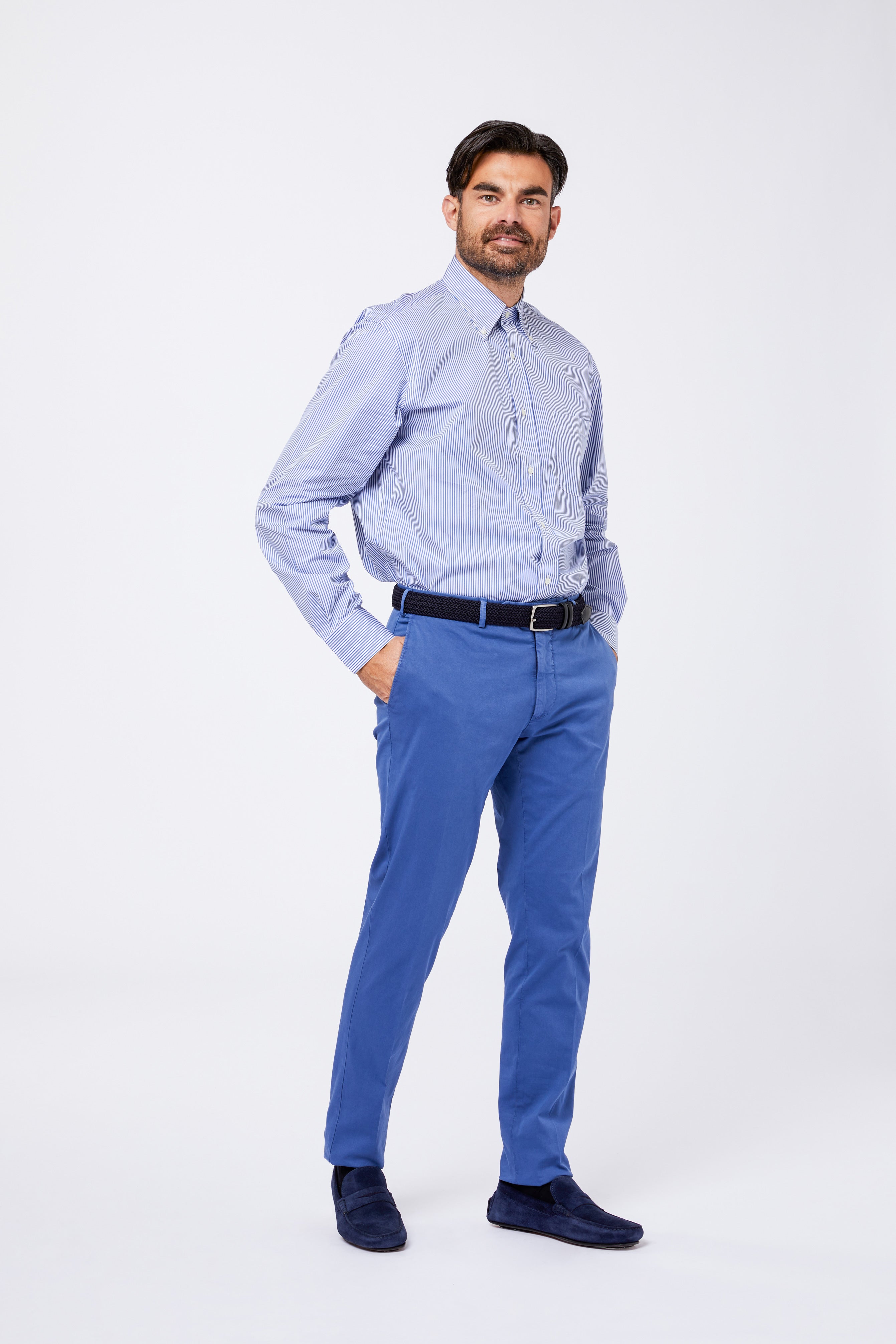 Camicia Azzurra Cotone Popeline Collo Button Down Principe di Firenze