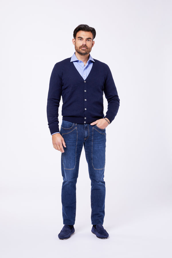 Camicia Azzurra Cotone Fil a Fil Collo Francese