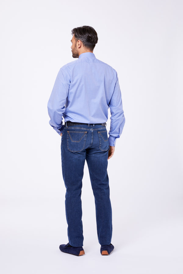 Camicia Azzurra Cotone Fil a Fil Collo Francese