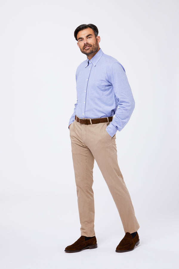 Camicia Celeste Jersey Collo Button Down