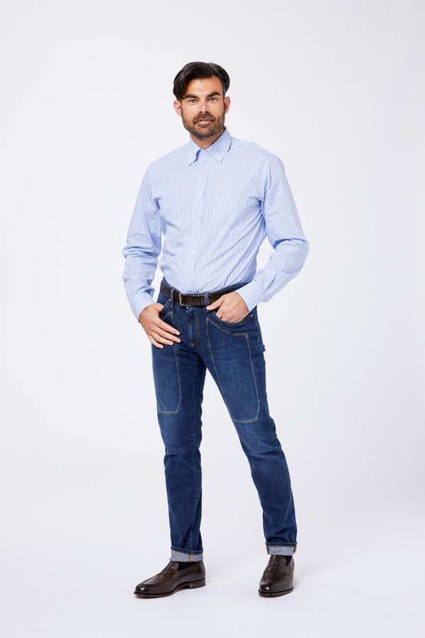 Camicia Celeste Cotone Popeline Collo Button Down RALIGO A001 Principe di Firenze 