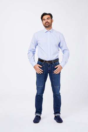 Camicia Celeste Cotone Popeline Bastoncino Collo Mezzo Francese GABETA 39 Principe di Firenze 