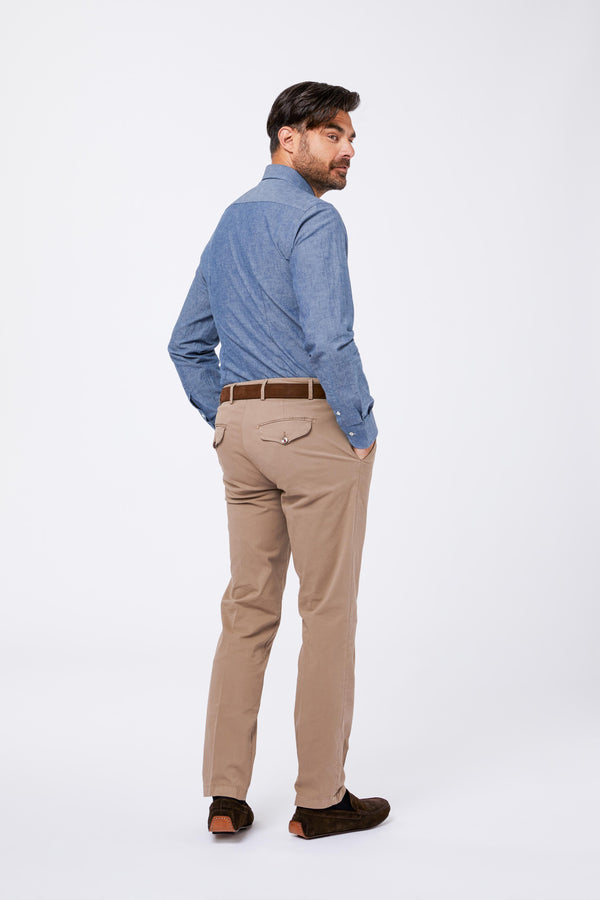 Camicia Celeste Cotone Chambray Unito Collo Mezzo Francese COBAI 4540 Principe di Firenze 