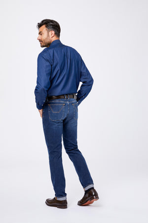 Camicia Azzurra Cotone Denim Leggero Collo Button Down CODALO 1070 AA Principe di Firenze 