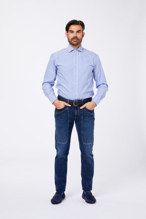Camicia Azzurra Popeline Collo Mezzo Francese RINPOGA B002 Principe di Firenze 