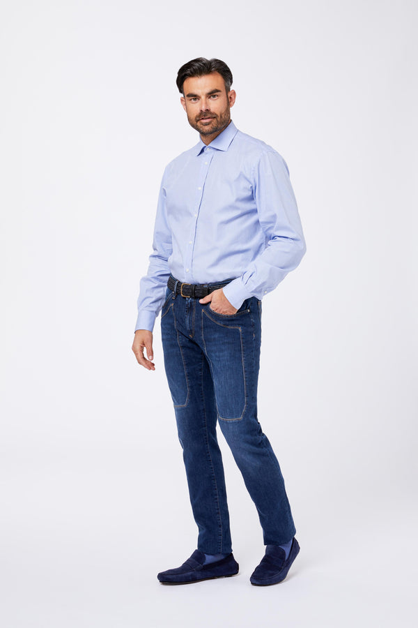 Camicia Bianca Cotone Fil a Fil Collo Francese CROUNO 91 Principe di Firenze 