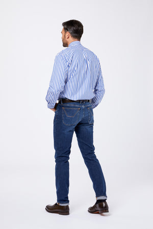 Camicia Celeste Cotone Riga Pari Larga Collo Button Down POLIGA B064 Principe di Firenze 