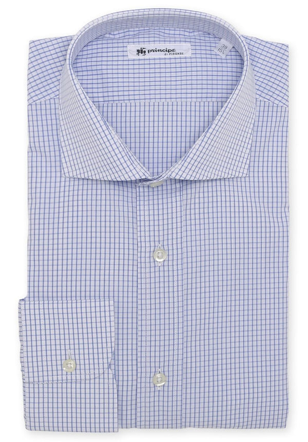Camicia Celeste Cotone Quadrettato Collo Francese COBEA _A001 Principe di Firenze 