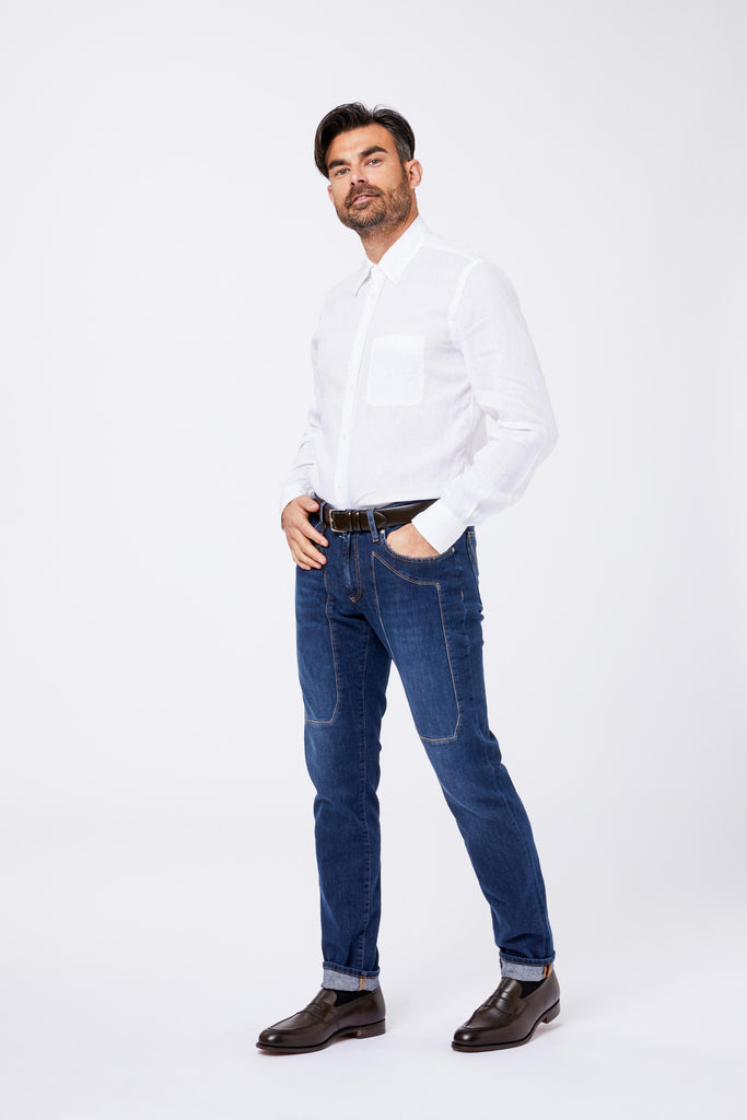 Camicia Bianca Lino Collo Button Down BUGIOLA 1 AA Principe di Firenze 