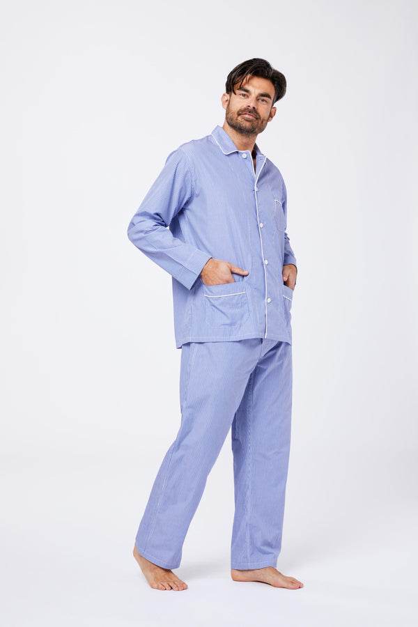 Pigiama Cotone Popeline Rigato Azzurro GERALO 12 Principe di Firenze 