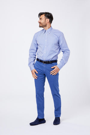 Camicia Azzurra Cotone Quadretto Vichy Collo Button Down ROGIA 035 Principe di Firenze 