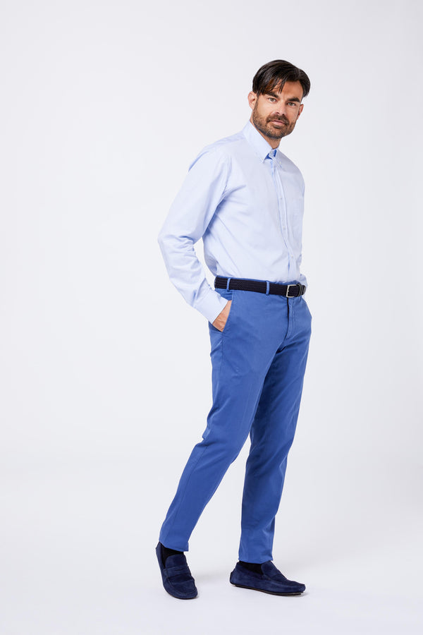 Camicia Celeste Cotone Fil a Fil Collo Button Down CASIMID 91 Principe di Firenze 