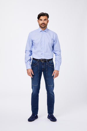 Camicia Azzurra Cotone Fil a Fil Collo Francese CROUNO 44 Principe di Firenze 