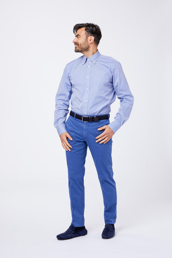 Camicia Azzurra Cotone Quadretto Vichy Collo Button Down ROGIA 035 Principe di Firenze 
