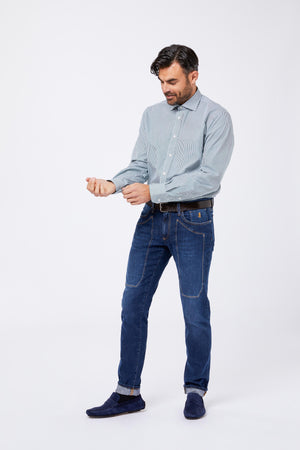 Camicia Verde Cotone Popeline Bastoncino Collo Mezzo Francese GABETA 132 Principe di Firenze 