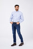 Camicia Celeste Cotone Riga Pari Larga Collo Button Down POLIGA B053 Principe di Firenze 