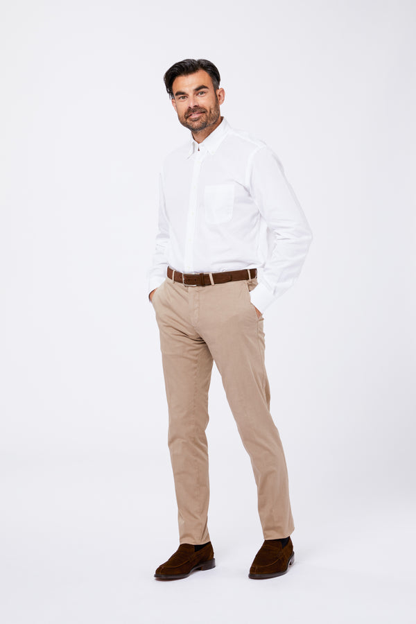 White Cotton Ottoman Shirt with Button Down Collar