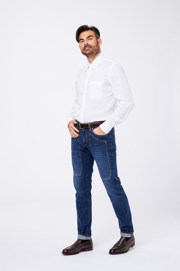 White Linen Shirt with Button Down Collar