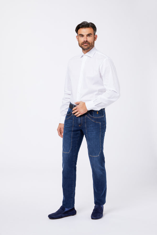 White Cotton Fil a Fil Shirt with French Collar
