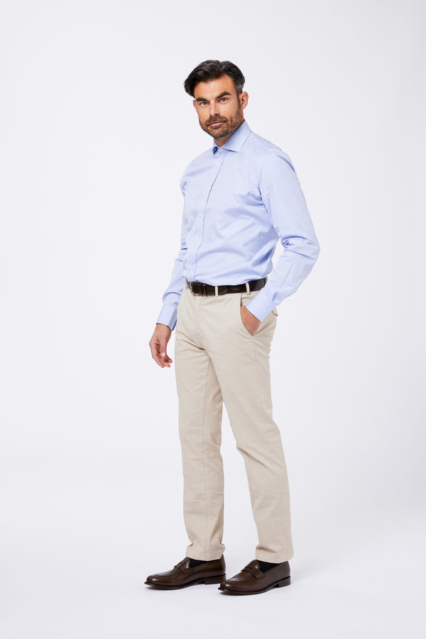 Light Blue Poplin Shirt with Vichy Check with French Collar
