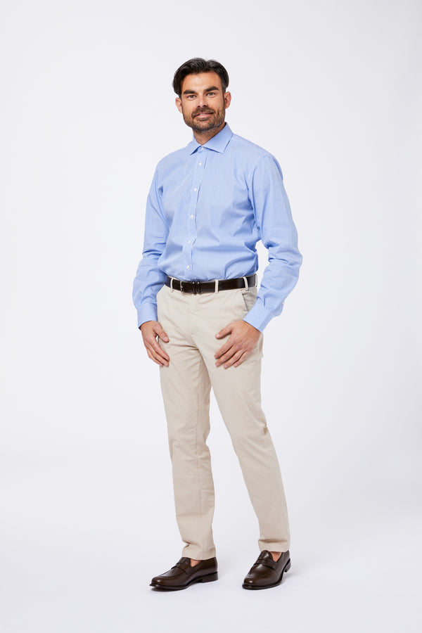 Light Blue Cotton Poplin Shirt with French Collar