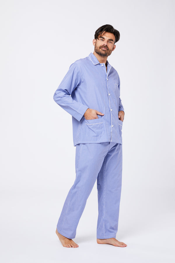 Pyjama en popeline de coton rayé bleu clair