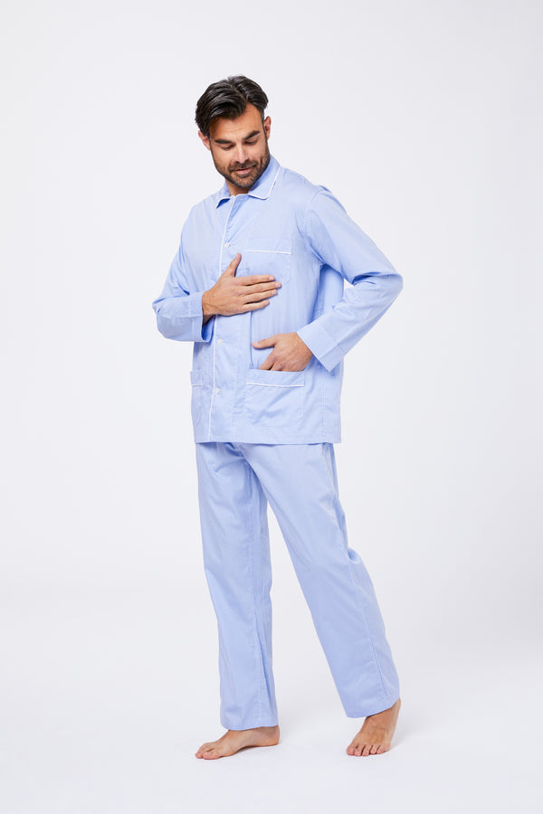 Light Blue Striped Cotton Poplin Pajamas