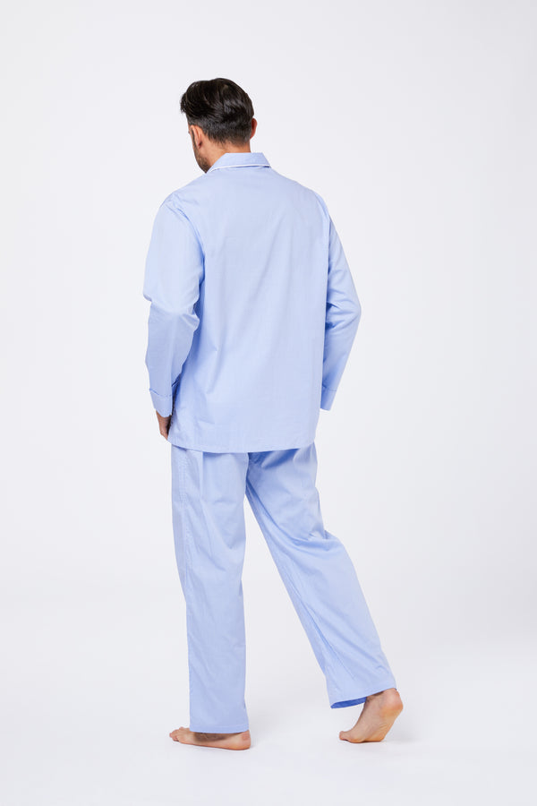 Pyjama en popeline de coton rayé bleu clair