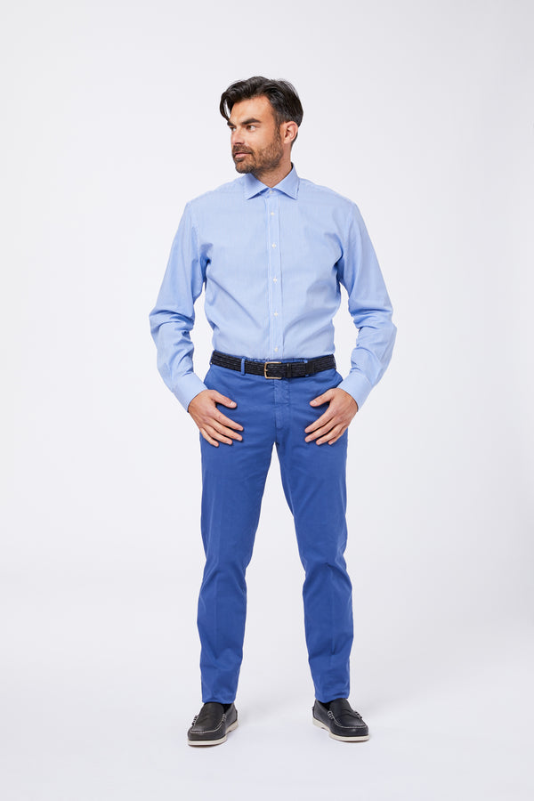 Light Blue Cotton Poplin Shirt with Half French Collar