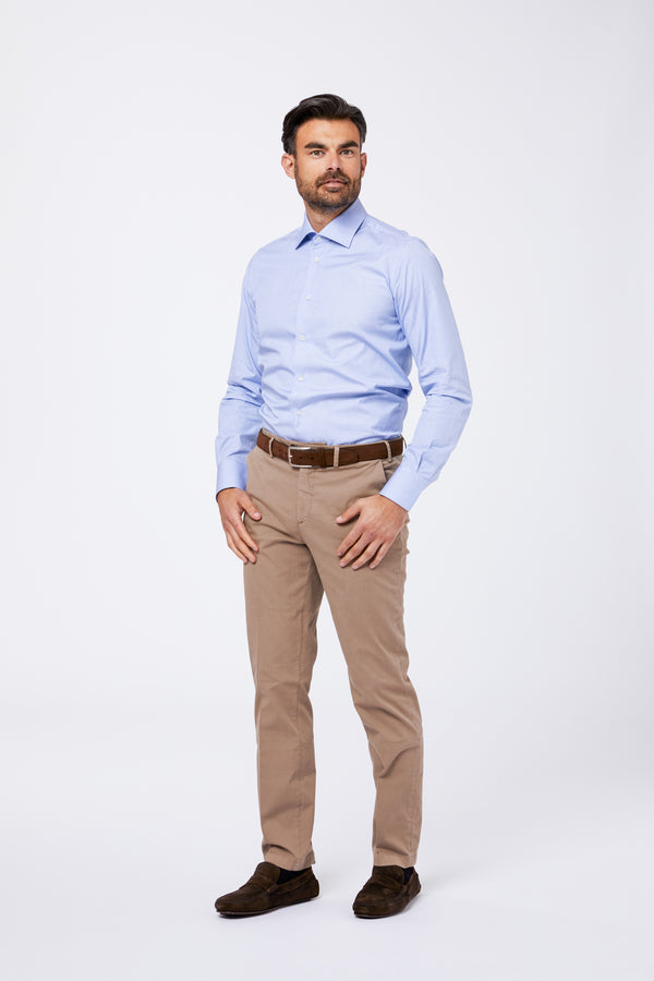Light Blue Cotton Fil a Fil Shirt with Half French Collar
