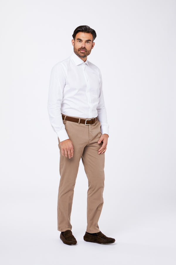 White Cotton Fil a Fil Shirt with Half French Collar