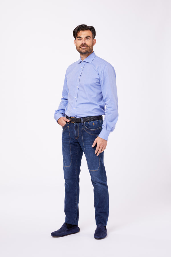 Light Blue Cotton Fil a Fil Shirt with French Collar