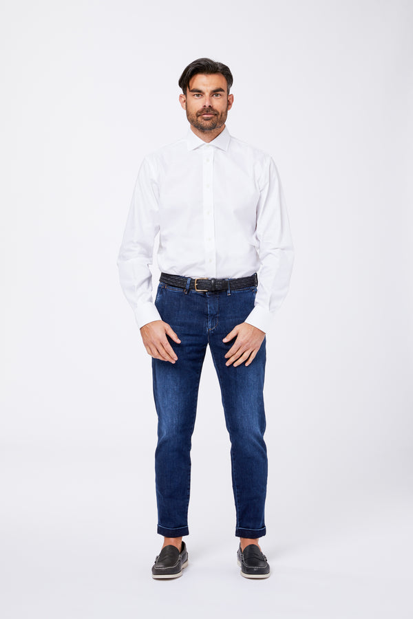 White Oxford Plain Cotton Shirt with French Collar