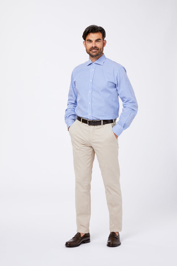 Light Blue Cotton Poplin Shirt with French Collar<br>