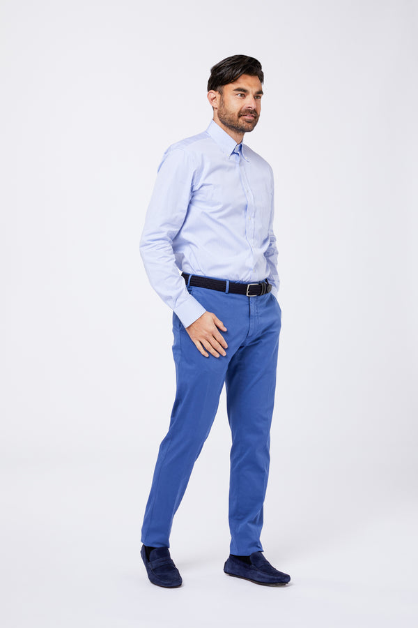 Light blue cotton vichy check shirt with button down collar