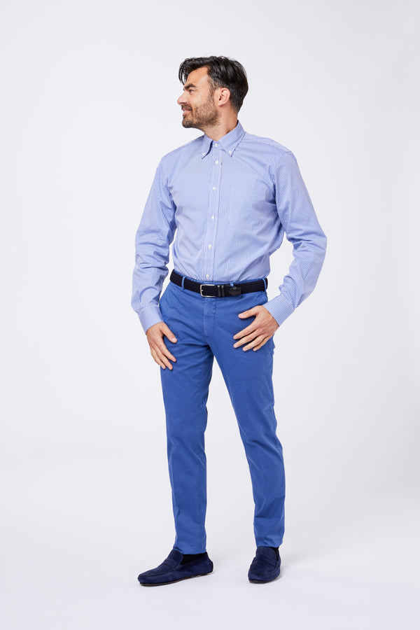 Light Blue Cotton Vichy Check Shirt with Button Down Collar