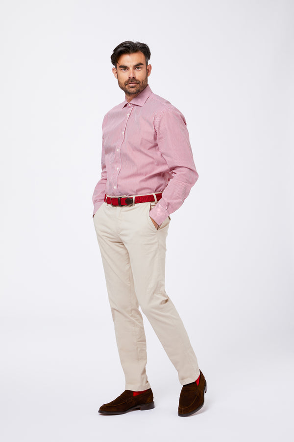 Red Cotton Shirt with French Collar